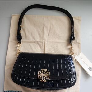 NWT! Tory Burch Britten Embossed Convertible Crossbody Shoulder Bag BLACK/GOLD